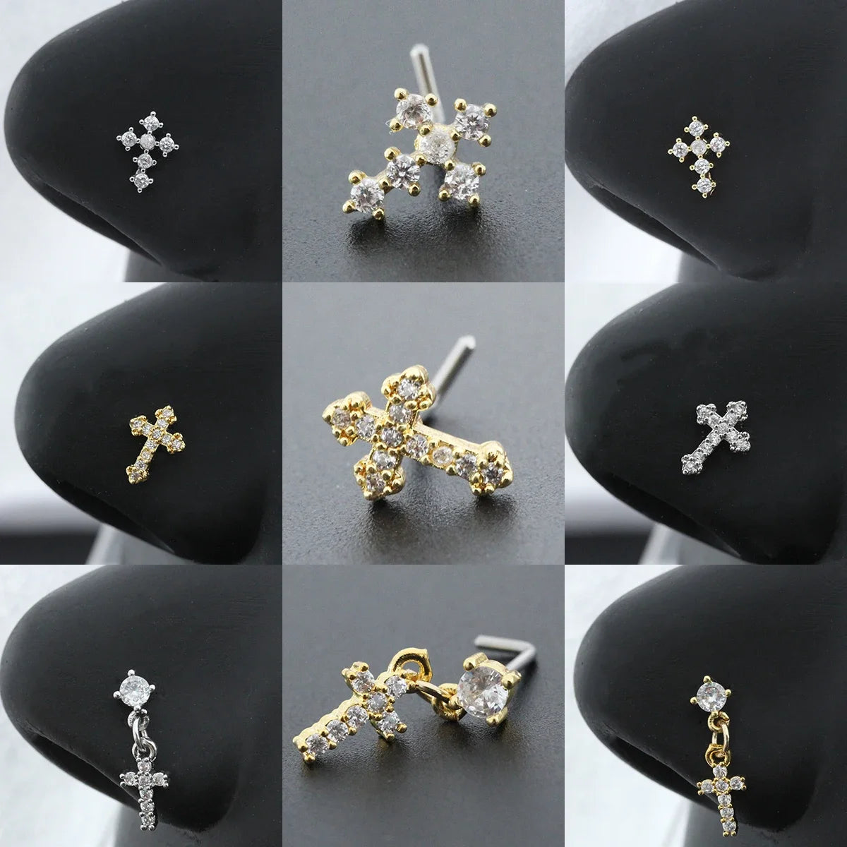 GOLD SILVER COLORED NOSE CROSS 