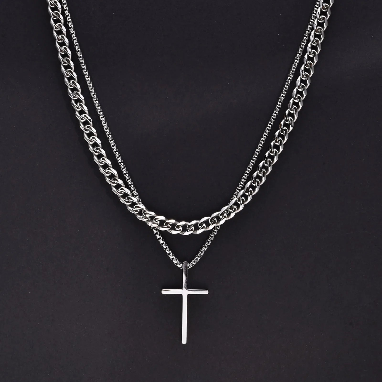 trendy stackable cross chain necklaces for men silver